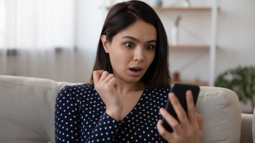 Woman shocked on seeing mobile