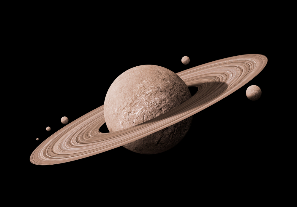 Planet Saturn with moons.